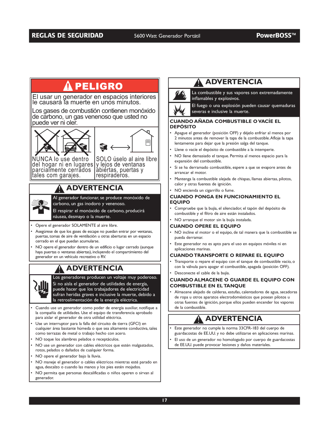 Briggs & Stratton 30230 manual Cuando Añada Combustible O Vacíe EL Depósito, Cuando Ponga EN Funcionamiento EL Equipo 