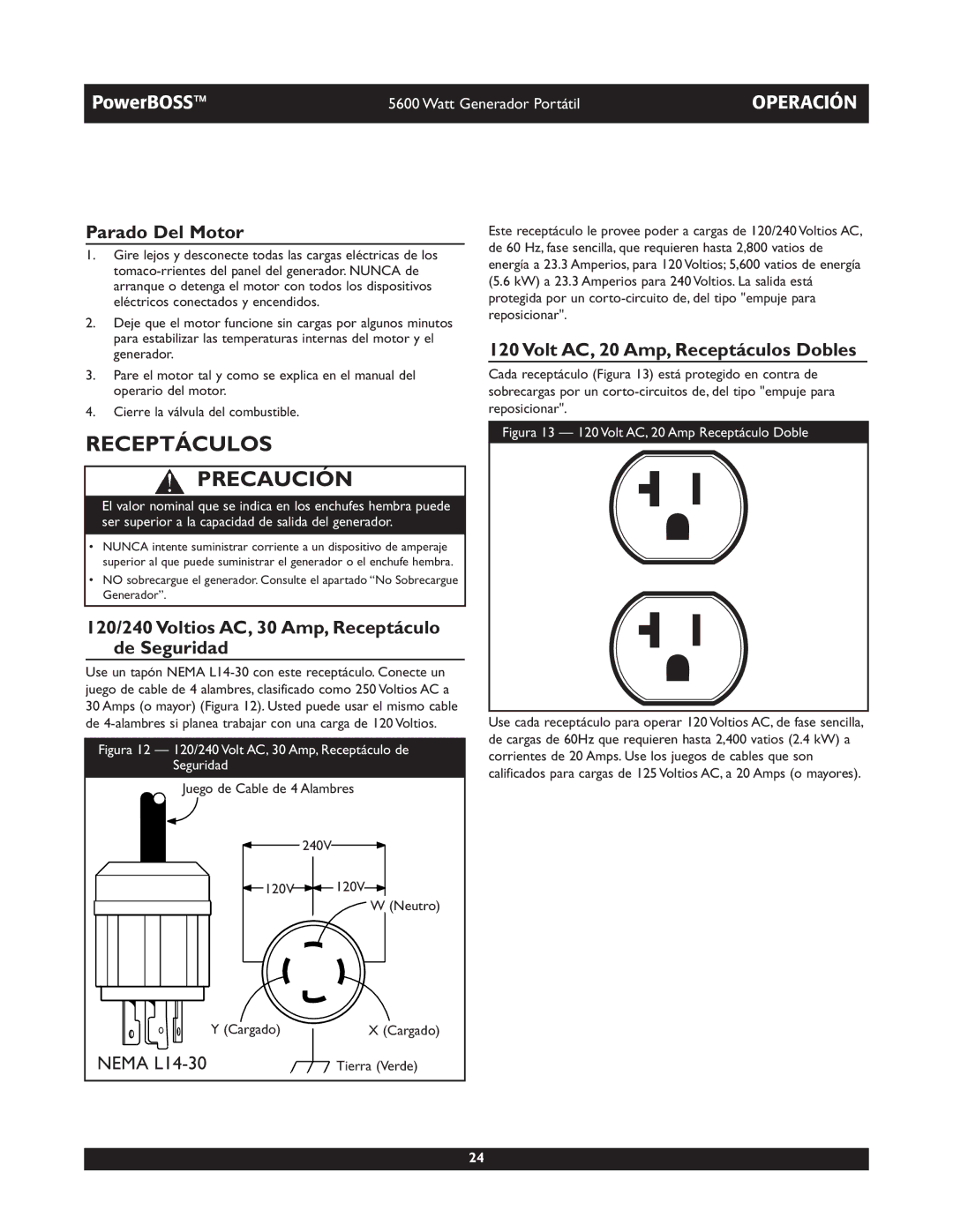 Briggs & Stratton 30230 Receptáculos Precaución, Parado Del Motor, 120/240 Voltios AC, 30 Amp, Receptáculo de Seguridad 