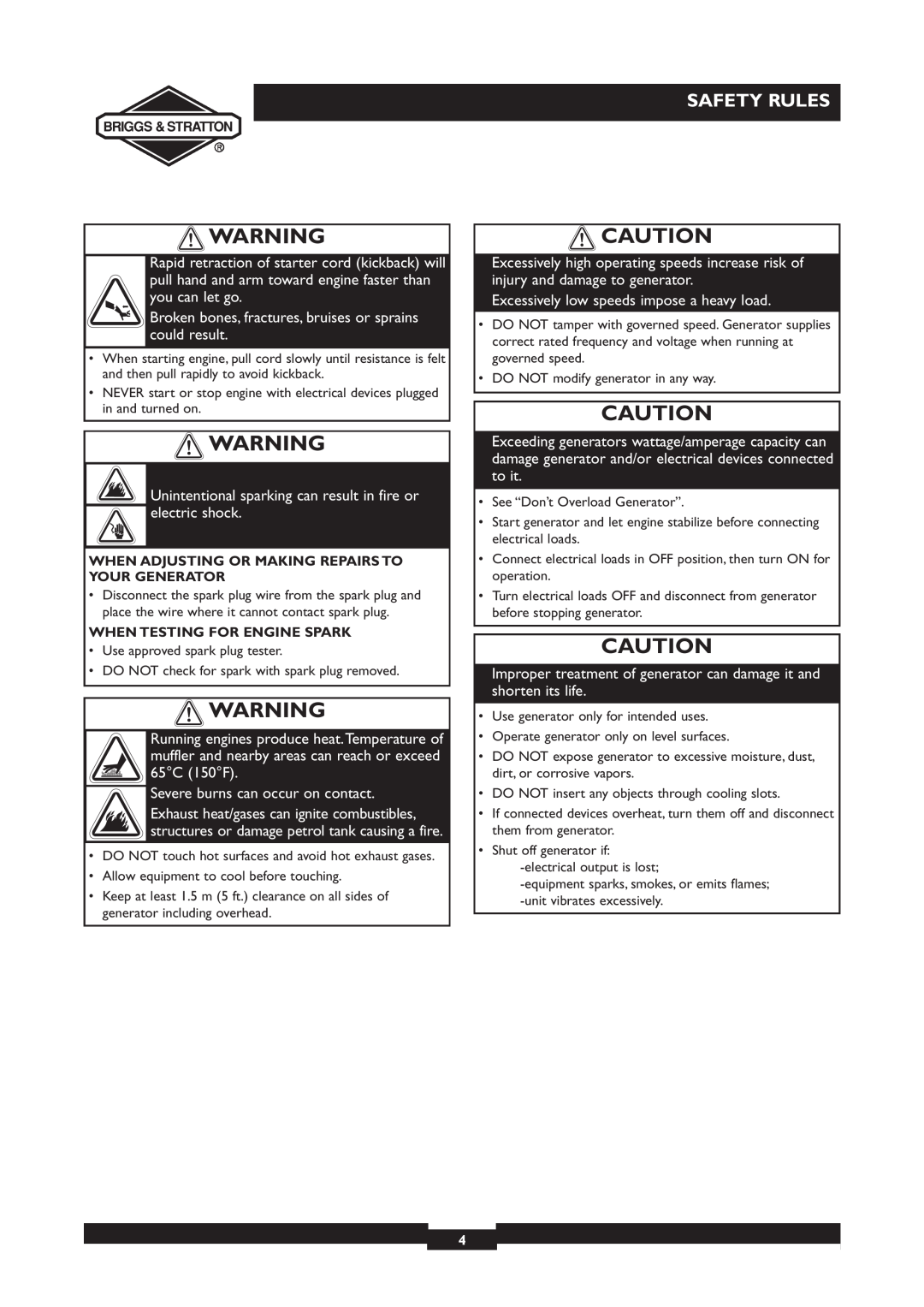 Briggs & Stratton 30231 manual Safety Rules, Severe burns can occur on contact 