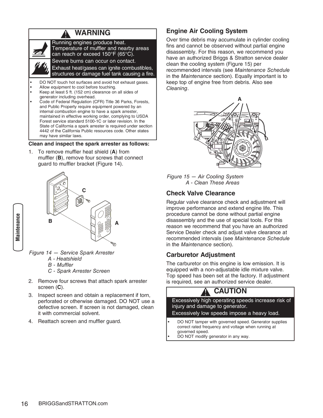 Briggs & Stratton 30235 operating instructions Engine Air Cooling System, Check Valve Clearance, Carburetor Adjustment 