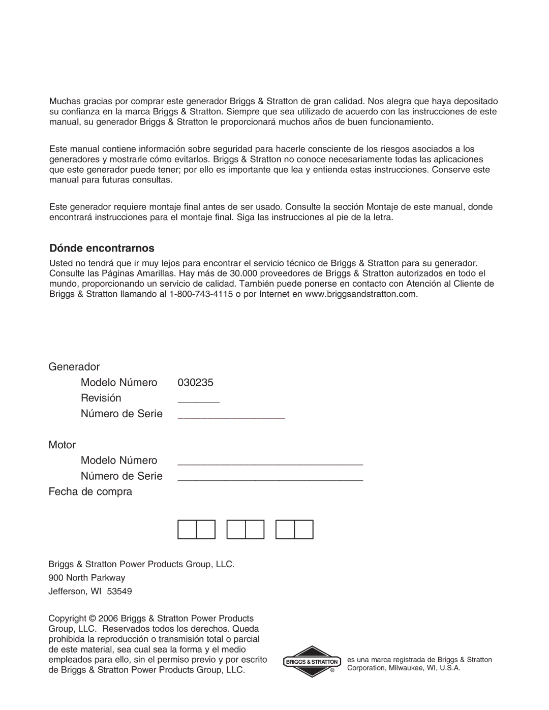 Briggs & Stratton 30235 operating instructions Dónde encontrarnos 