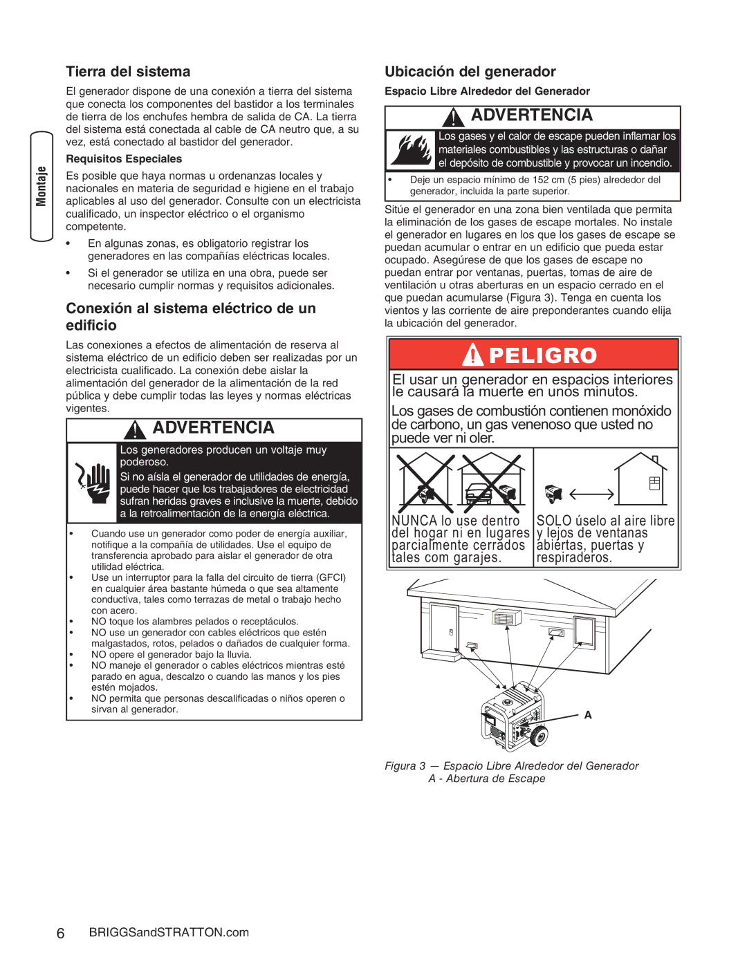 Briggs & Stratton 30235 Tierra del sistema, Conexión al sistema eléctrico de un edificio, Ubicación del generador 