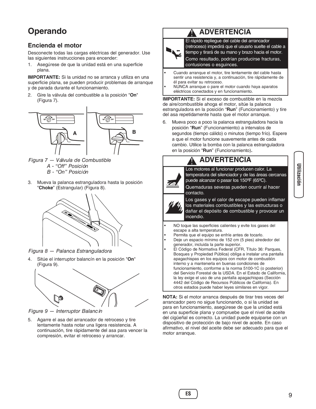 Briggs & Stratton 30235 operating instructions Operando, Encienda el motor 