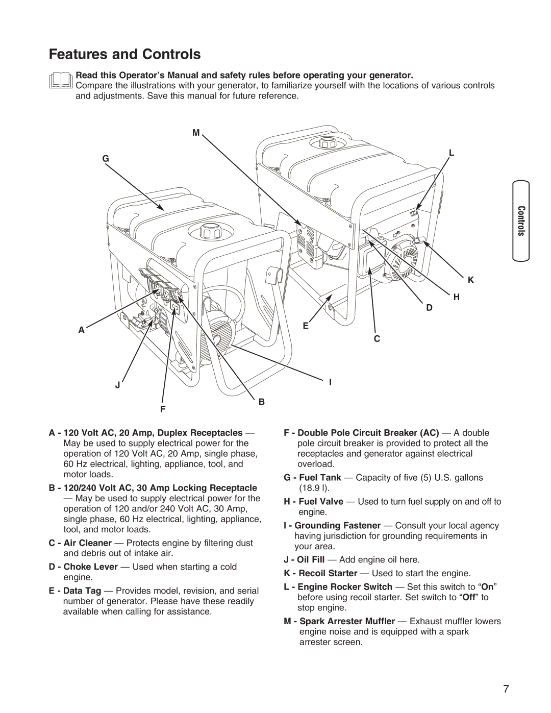 Briggs & Stratton 30235 operating instructions Features and Controls 