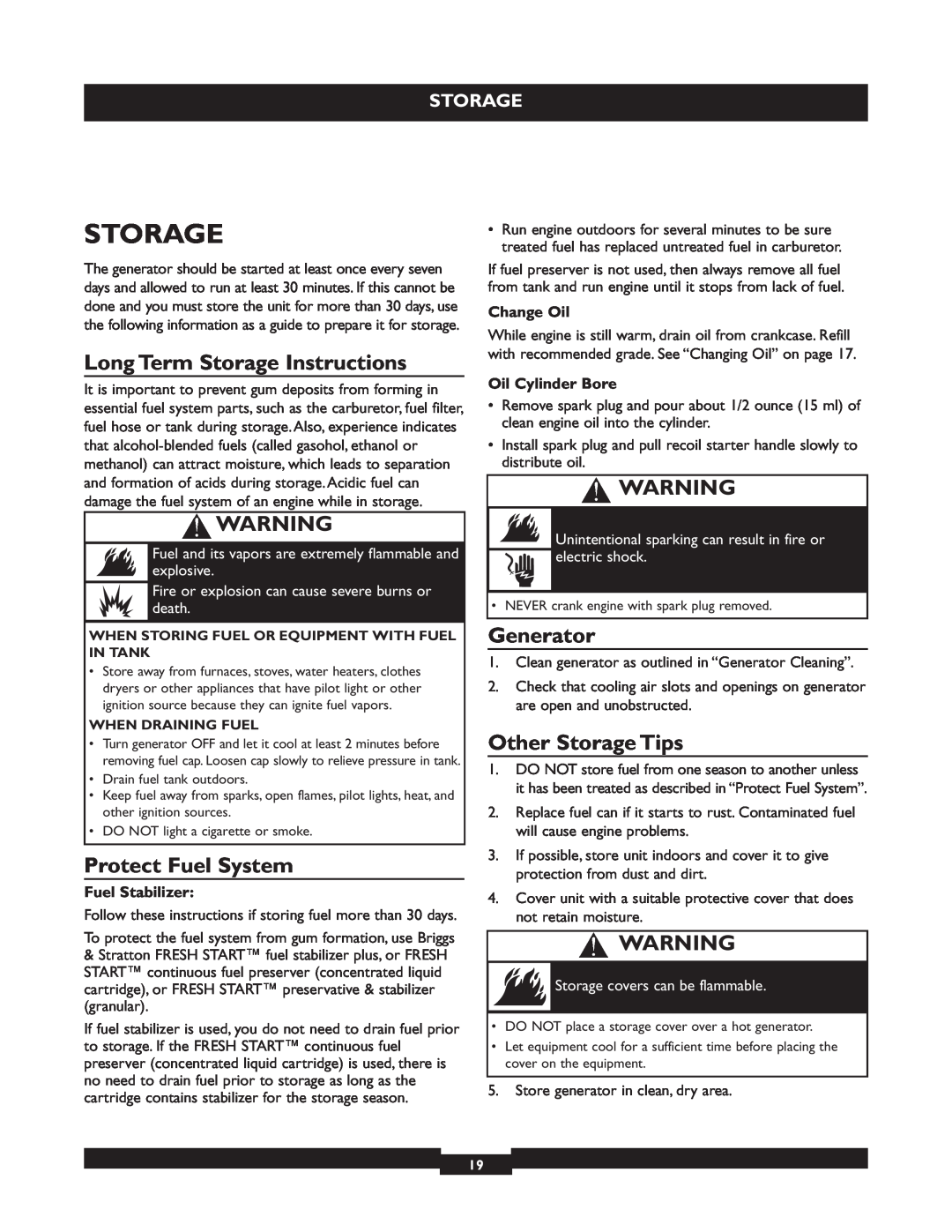 Briggs & Stratton 30236 Long Term Storage Instructions, Protect Fuel System, Generator, Other Storage Tips 
