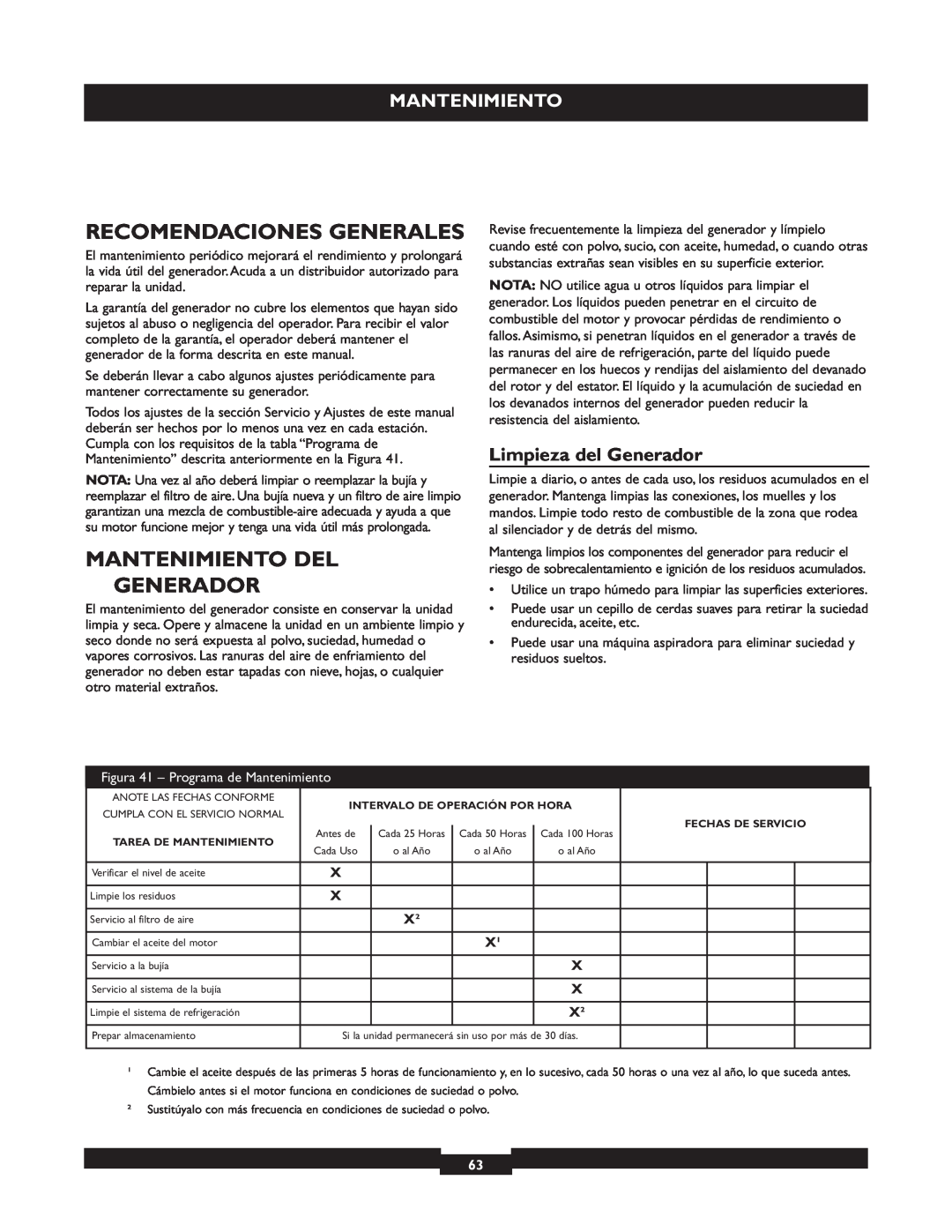 Briggs & Stratton 30236 manuel dutilisation Recomendaciones Generales, Mantenimiento Del, Limpieza del Generador 