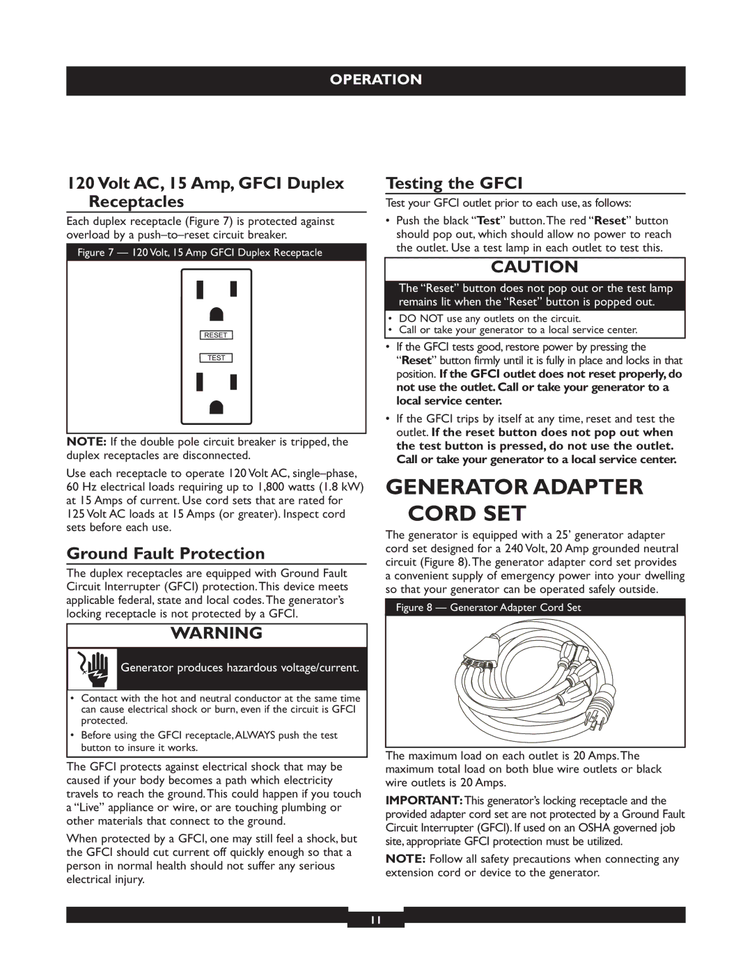 Briggs & Stratton 30236 Generator Adapter Cord SET, Volt AC, 15 Amp, Gfci Duplex Receptacles, Ground Fault Protection 