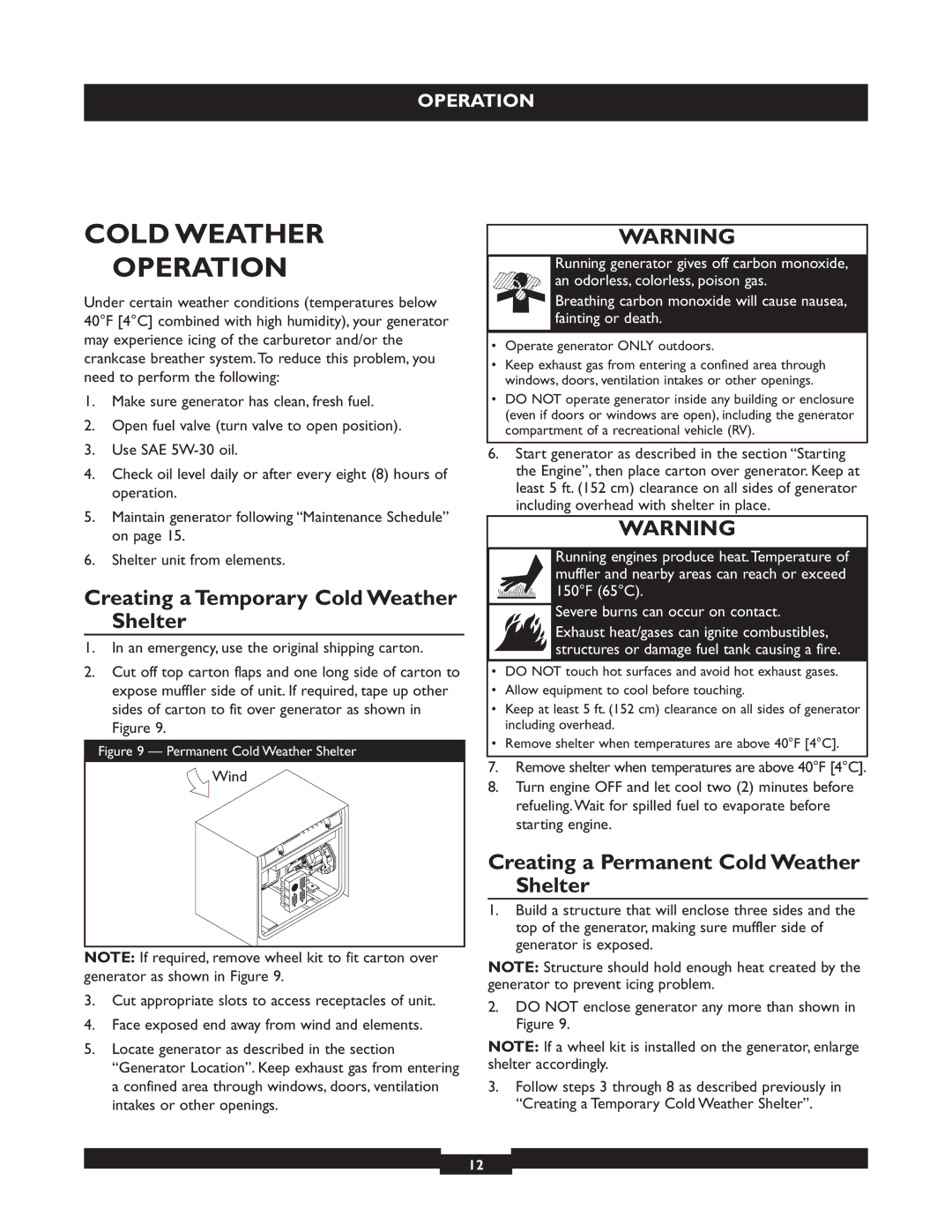 Briggs & Stratton 30236 manuel dutilisation Cold Weather Operation, Creating a Temporary Cold Weather Shelter 