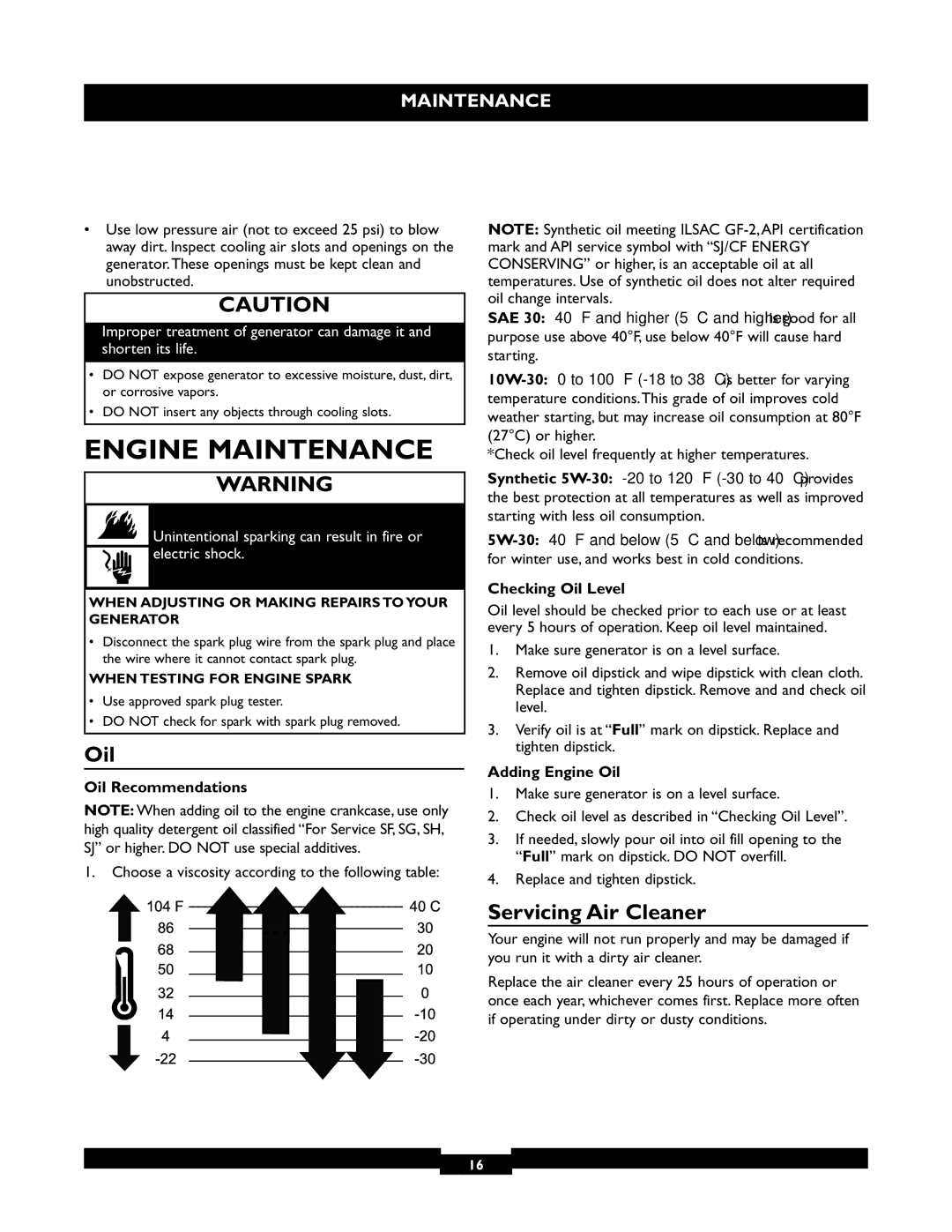 Briggs & Stratton 30236 manuel dutilisation Engine Maintenance, Oil, Servicing Air Cleaner 