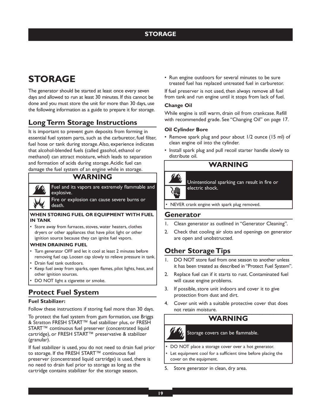 Briggs & Stratton 30236 Long Term Storage Instructions, Protect Fuel System, Generator, Other Storage Tips 