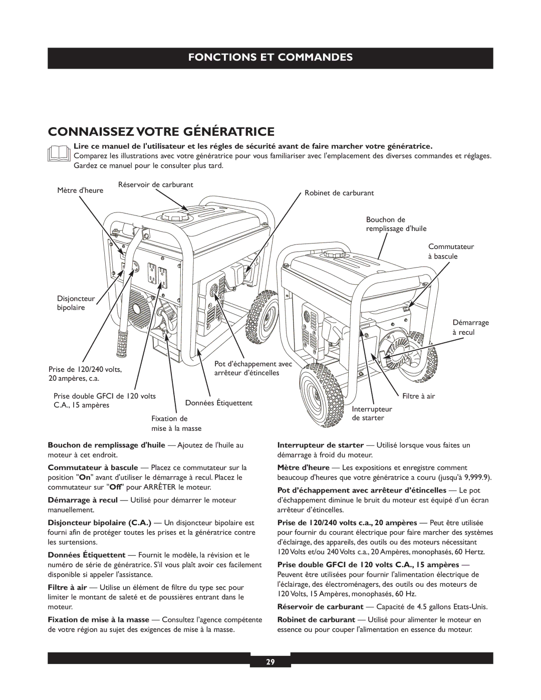 Briggs & Stratton 30236 Connaissez Votre Génératrice, Bouchon de remplissage dhuile Ajoutez de lhuile au 