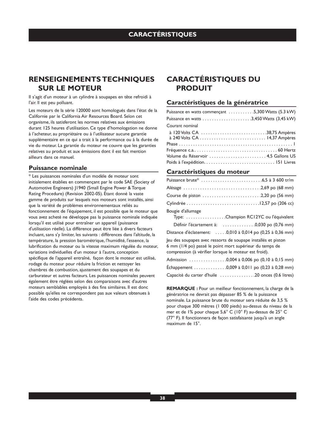 Briggs & Stratton 30236 Renseignements Techniques SUR LE Moteur, Caractéristiques DU Produit, Puissance nominale 