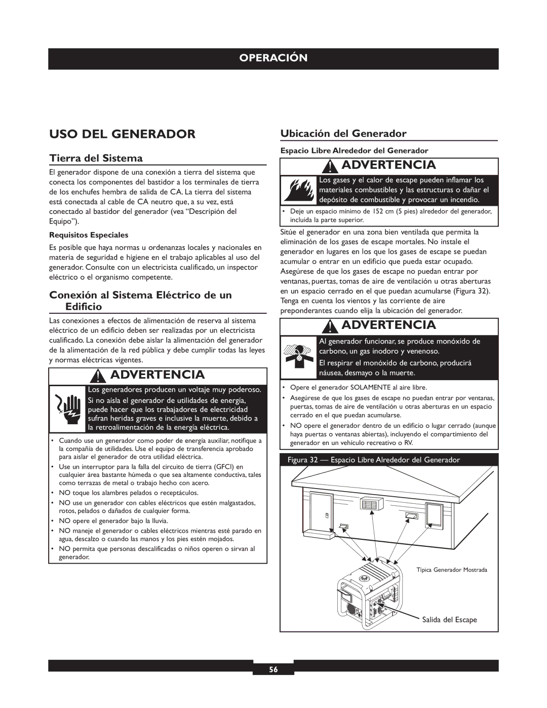 Briggs & Stratton 30236 USO DEL Generador, Tierra del Sistema, Conexión al Sistema Eléctrico de un Edificio 