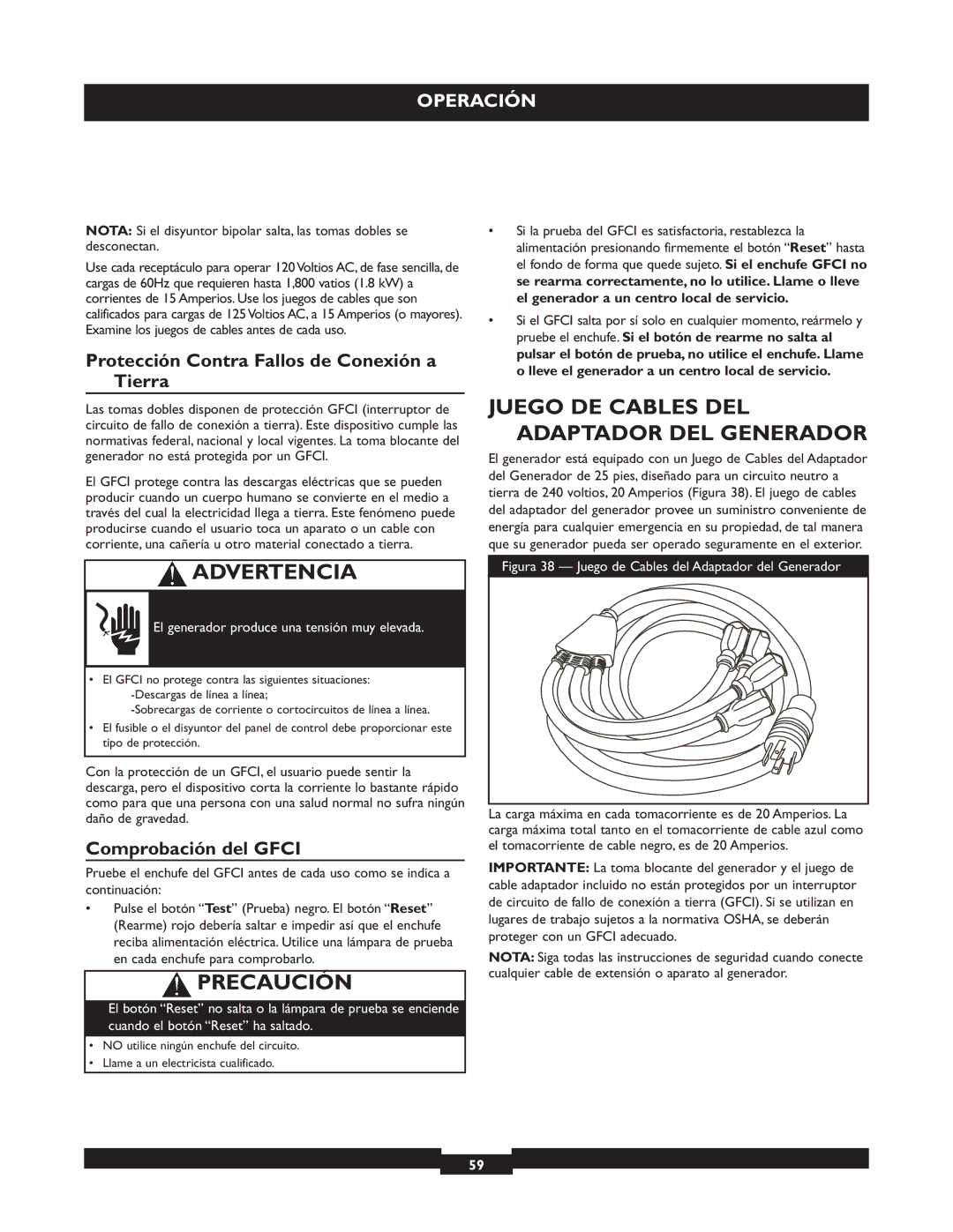 Briggs & Stratton 30236 Juego DE Cables DEL Adaptador DEL Generador, Protección Contra Fallos de Conexión a Tierra 