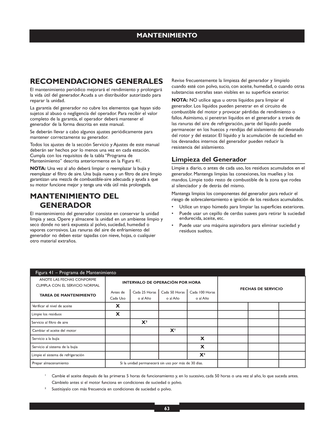 Briggs & Stratton 30236 manuel dutilisation Recomendaciones Generales, Mantenimiento DEL, Limpieza del Generador 