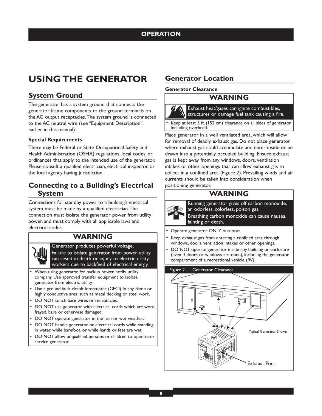 Briggs & Stratton 30236 Using the Generator, System Ground, Connecting to a Building’s Electrical System 