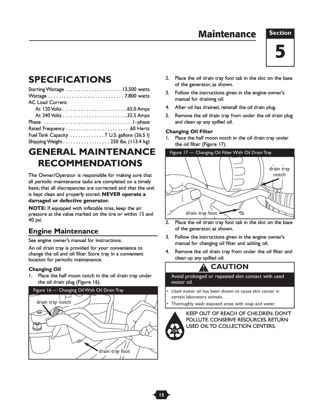 Briggs & Stratton 30237 Maintenance Section, Specifications, General Maintenance Recommendations, Engine Maintenance 