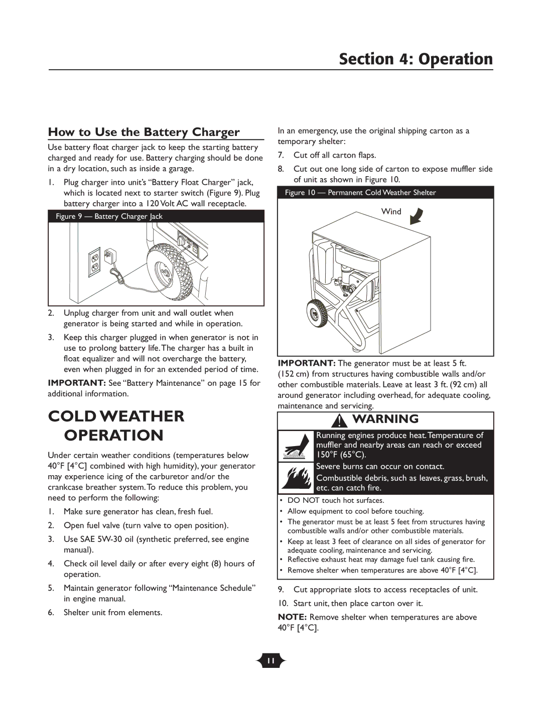 Briggs & Stratton 30237 owner manual Cold Weather Operation, How to Use the Battery Charger 