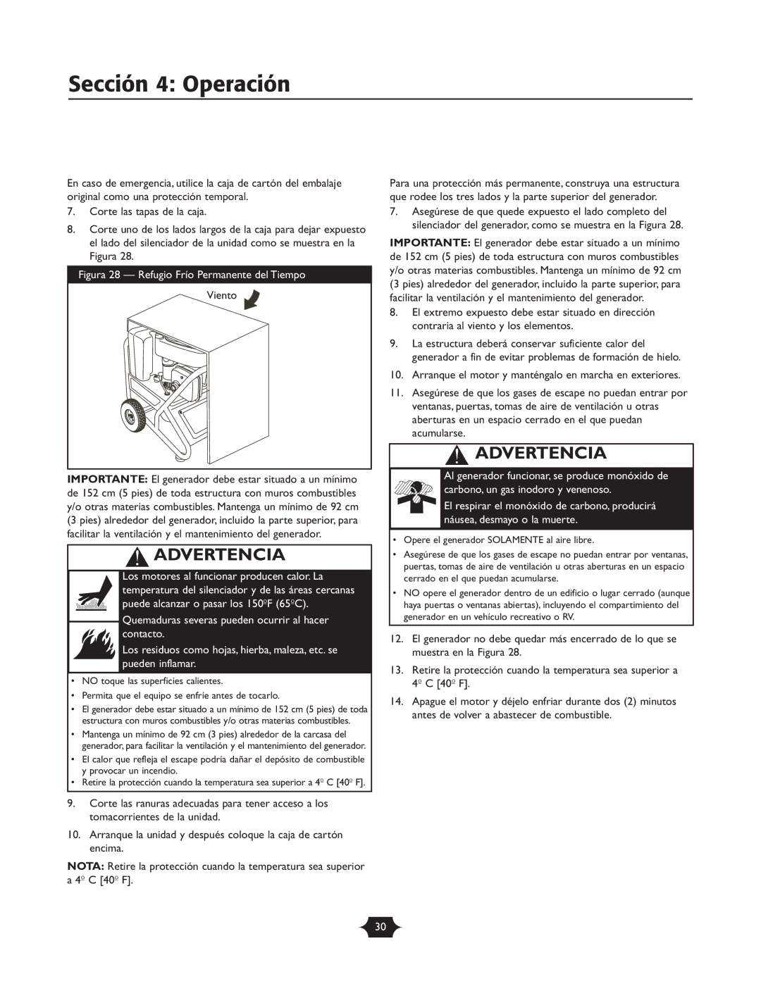 Briggs & Stratton 30237 owner manual Figura 28 Refugio Frío Permanente del Tiempo 