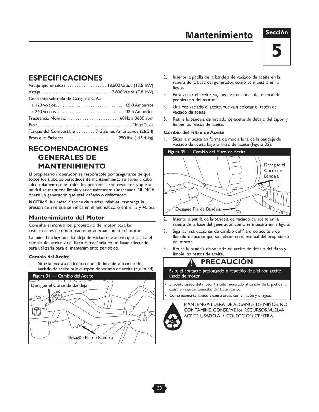 Briggs & Stratton 30237 Especificaciones, Recomendaciones Generales DE Mantenimiento, Mantenimiento del Motor 