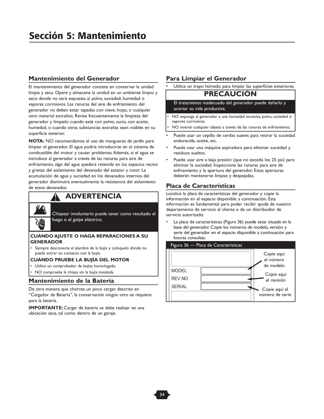 Briggs & Stratton 30237 Sección 5 Mantenimiento, Mantenimiento del Generador Para Limpiar el Generador, El número 