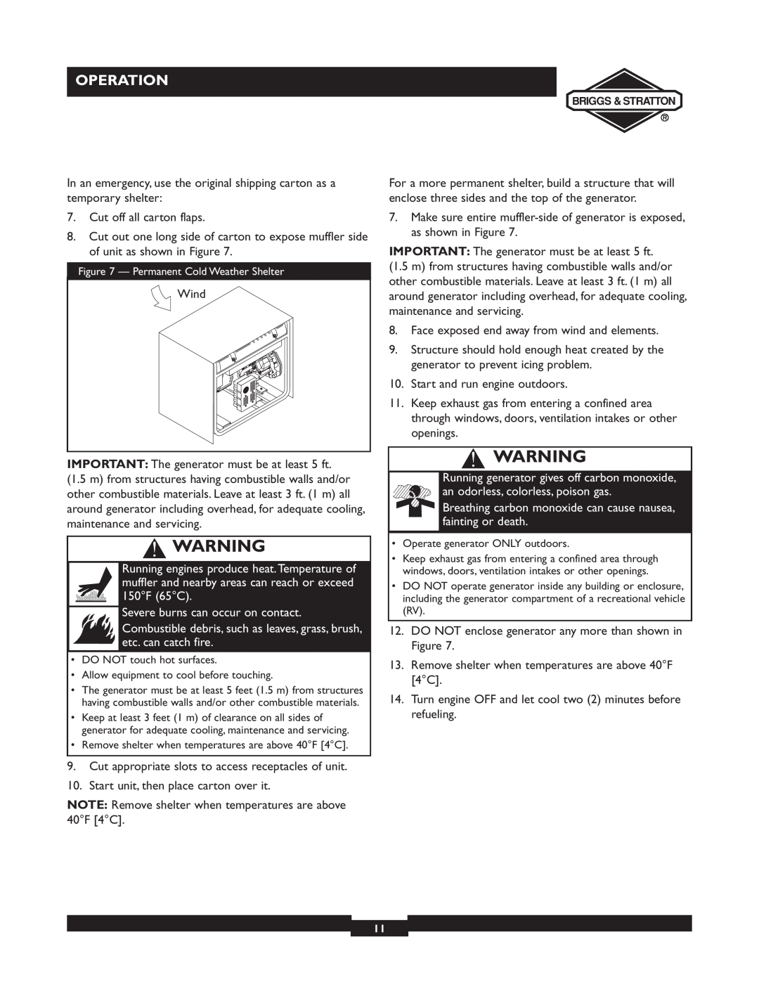 Briggs & Stratton 30238 owner manual Operation, Severe burns can occur on contact 