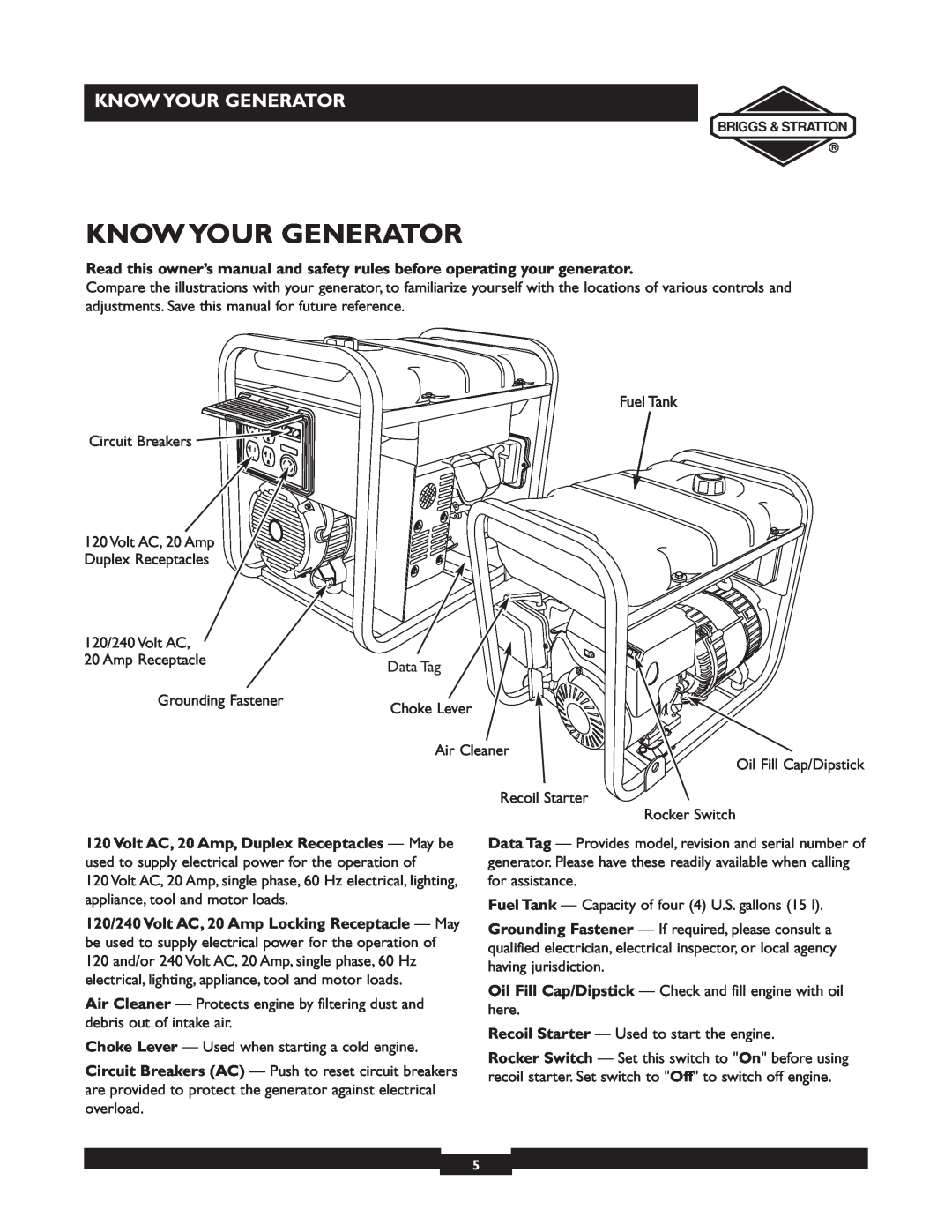 Briggs & Stratton 30238 owner manual Know Your Generator 