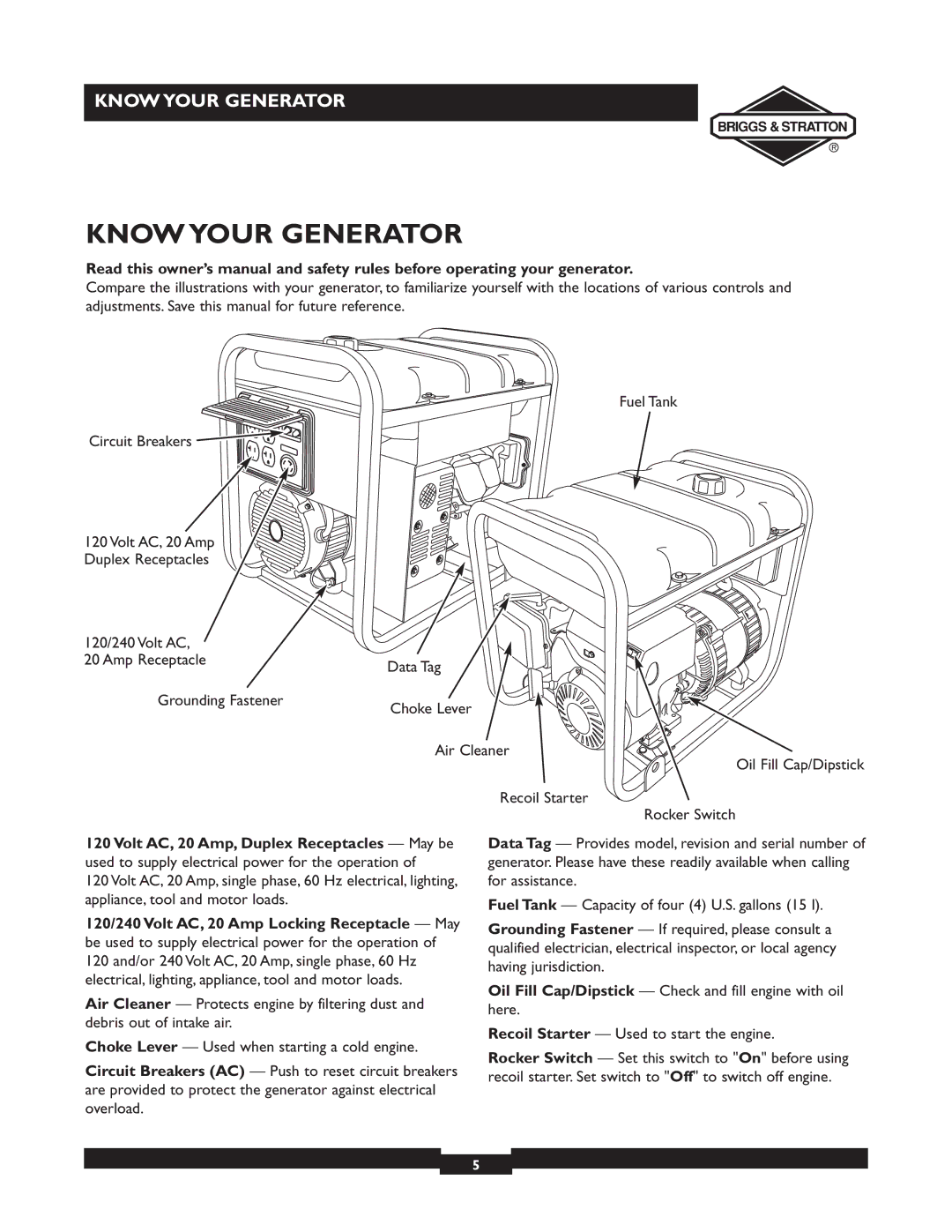 Briggs & Stratton 30238 owner manual Know Your Generator 