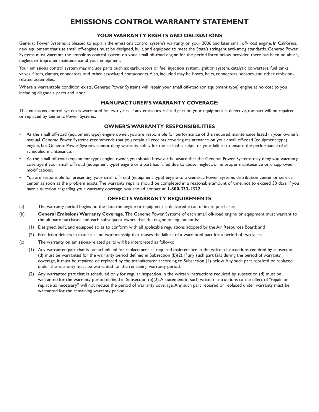 Briggs & Stratton 30244 operating instructions Emissions Control Warranty Statement 