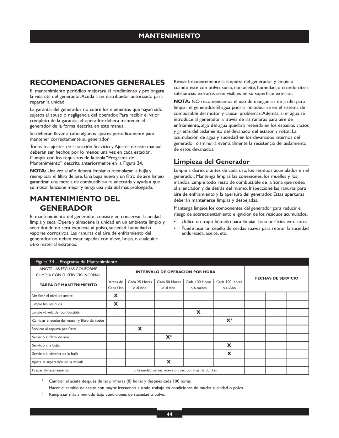 Briggs & Stratton 30244 Recomendaciones Generales, Mantenimiento DEL Generador, Limpieza del Generador 