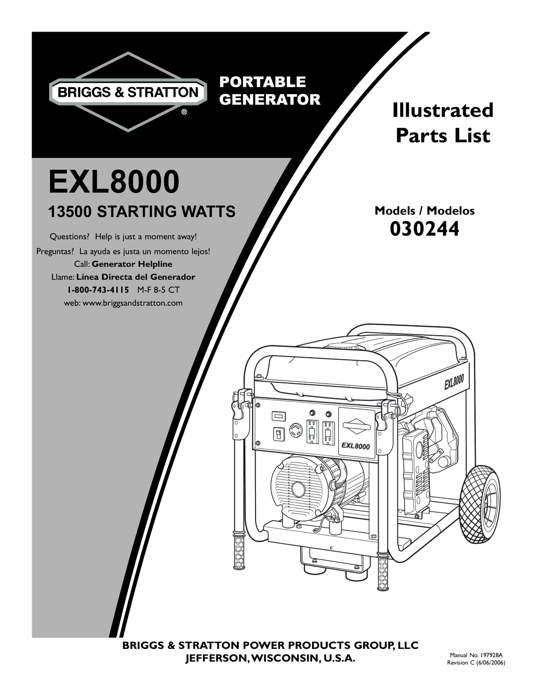 Briggs & Stratton 30244 manual Starting Watts, Operator’s Manual Manual del Operario 