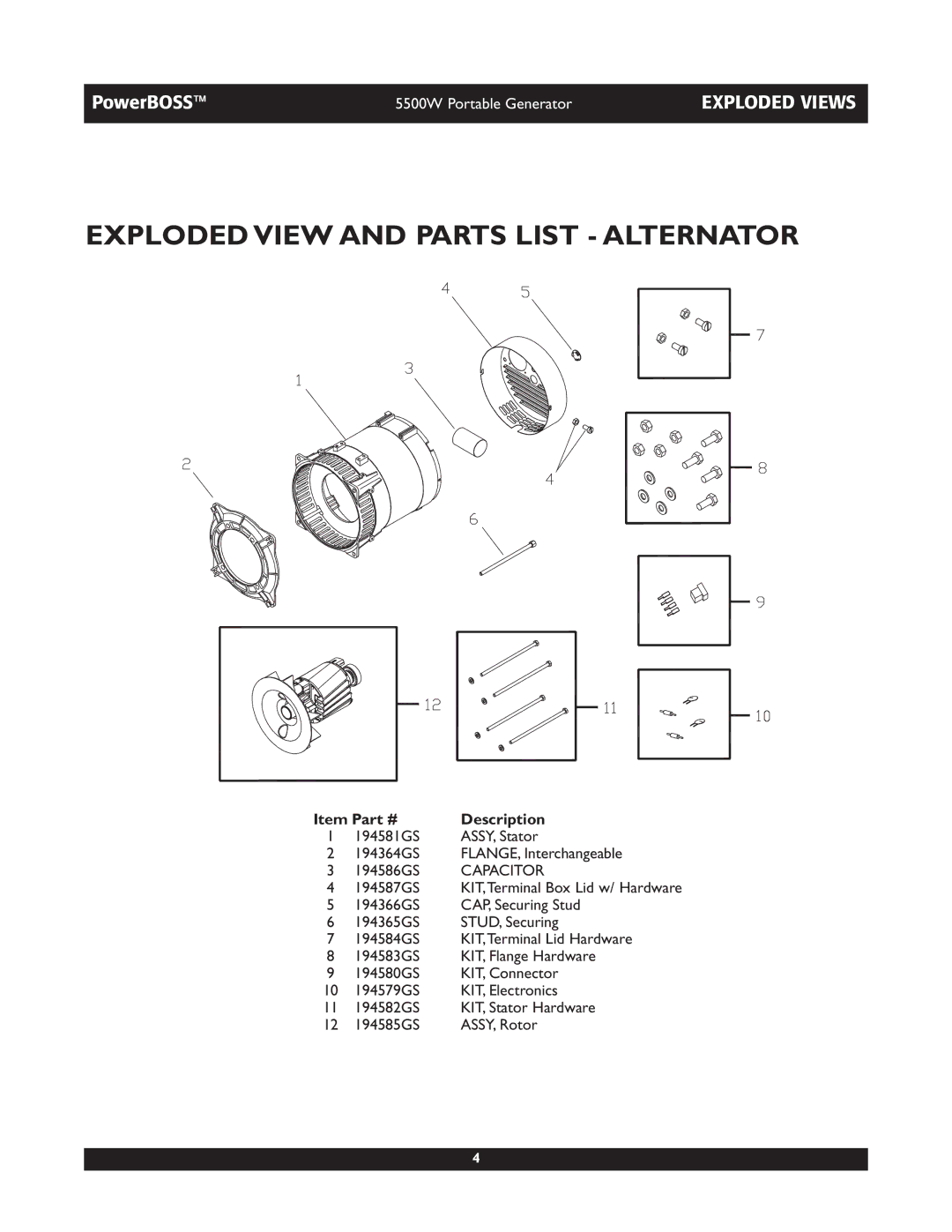 Briggs & Stratton 30255 manual Exploded View and Parts List Alternator, Capacitor 