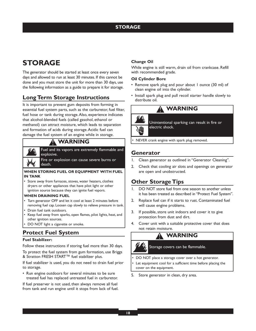 Briggs & Stratton 30325 manual Long Term Storage Instructions, Protect Fuel System, Generator, Other Storage Tips 