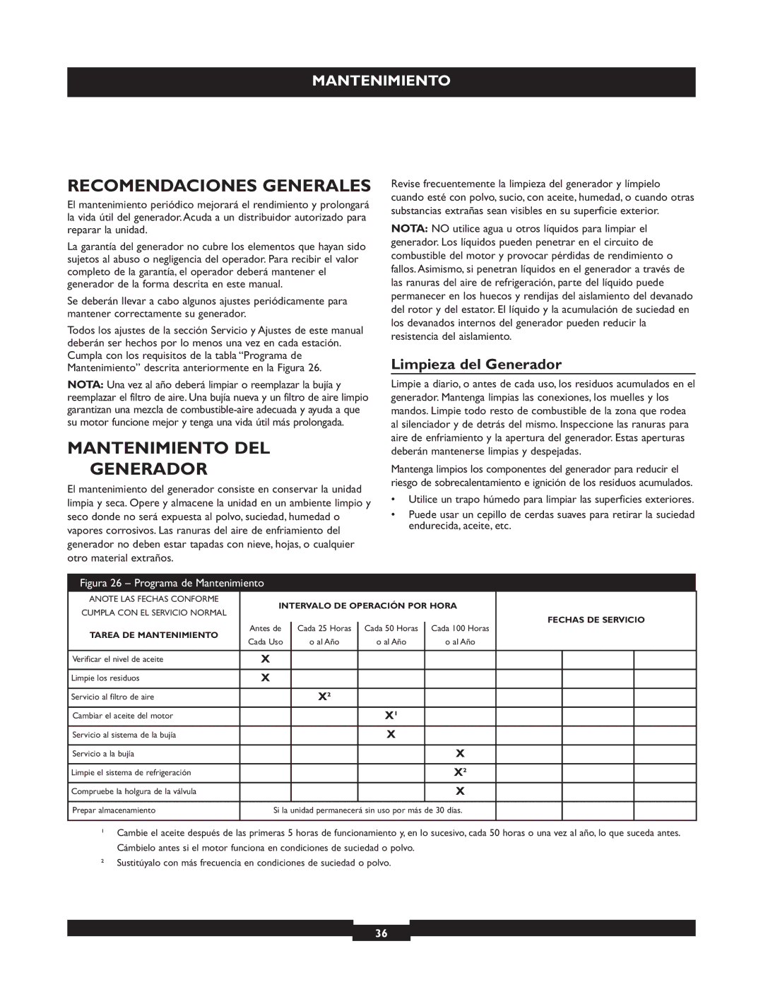 Briggs & Stratton 30325 manual Recomendaciones Generales, Mantenimiento DEL Generador, Limpieza del Generador 