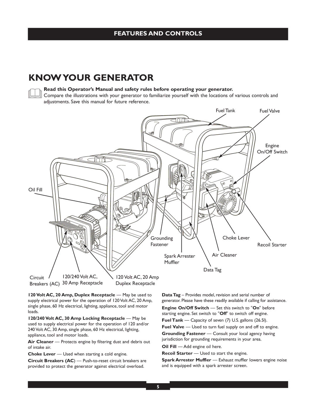 Briggs & Stratton 30325 manual Know Your Generator, Recoil Starter 