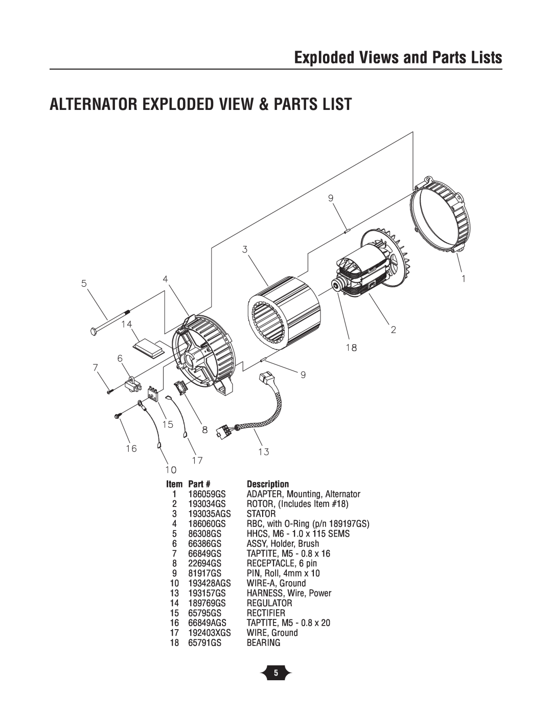 Briggs & Stratton 30342 manual Alternator Exploded View & Parts List, Exploded Views and Parts Lists 