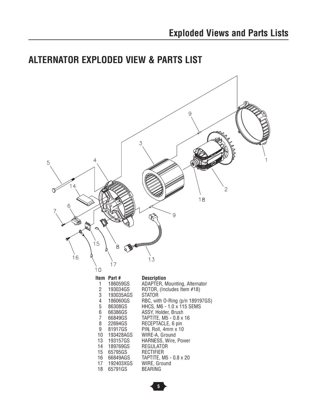 Briggs & Stratton 30342 manual Alternator Exploded View & Parts List, Regulator, Rectifier, Bearing 