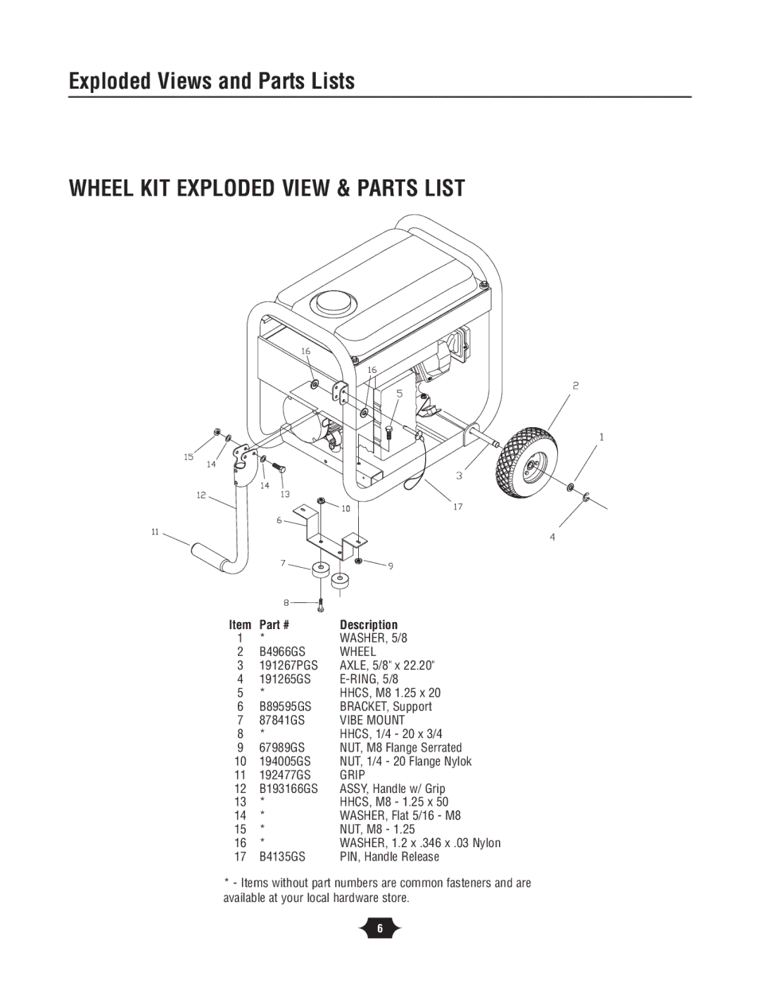 Briggs & Stratton 30342 manual Wheel KIT Exploded View & Parts List, Vibe Mount 