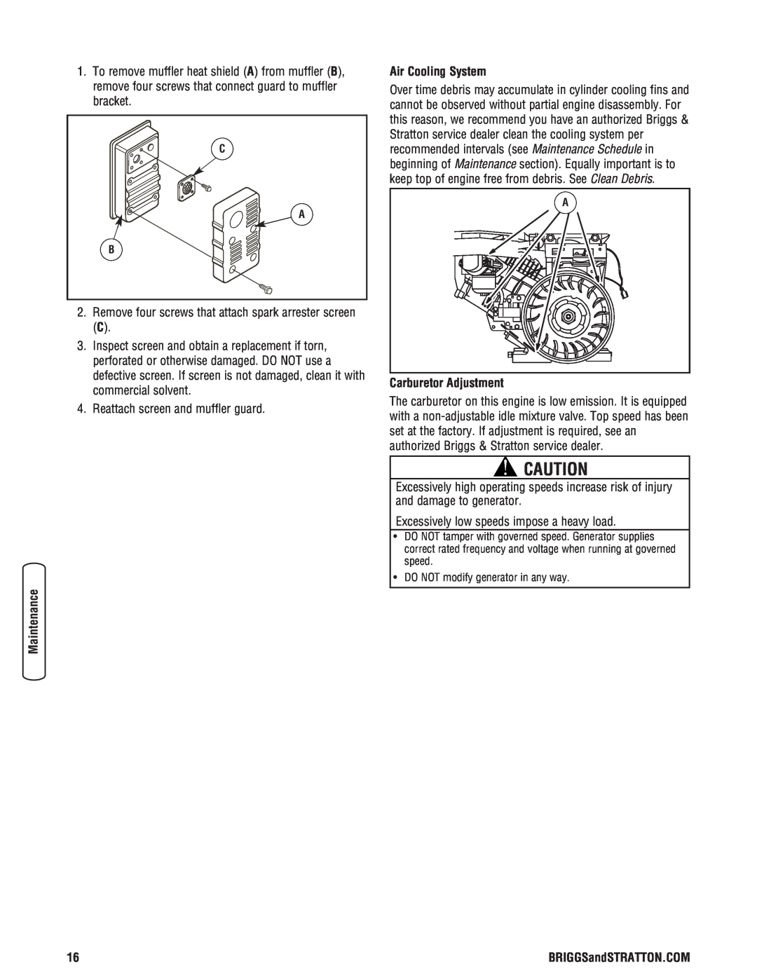 Briggs & Stratton 30348 manual Air Cooling System, Carburetor Adjustment 