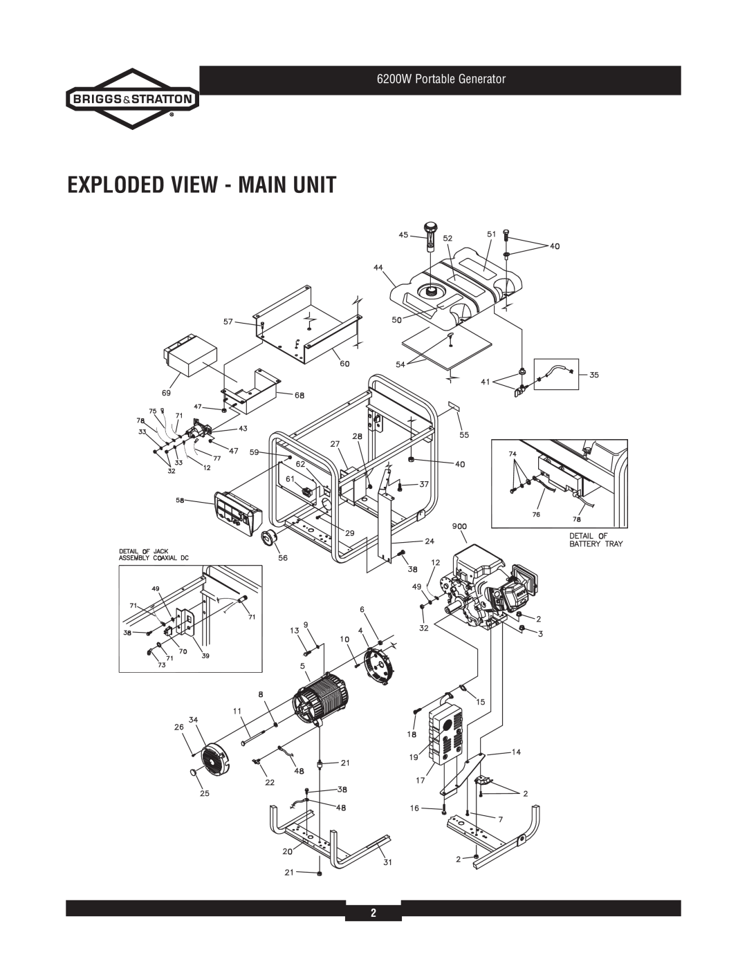 Briggs & Stratton 30358 manual Exploded View - Main Unit, 6200W Portable Generator 