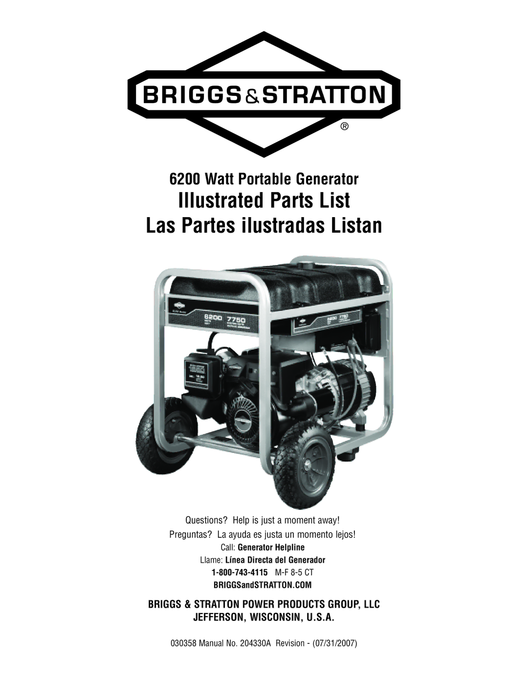 Briggs & Stratton 30358 manual Illustrated Parts List Las Partes ilustradas Listan 