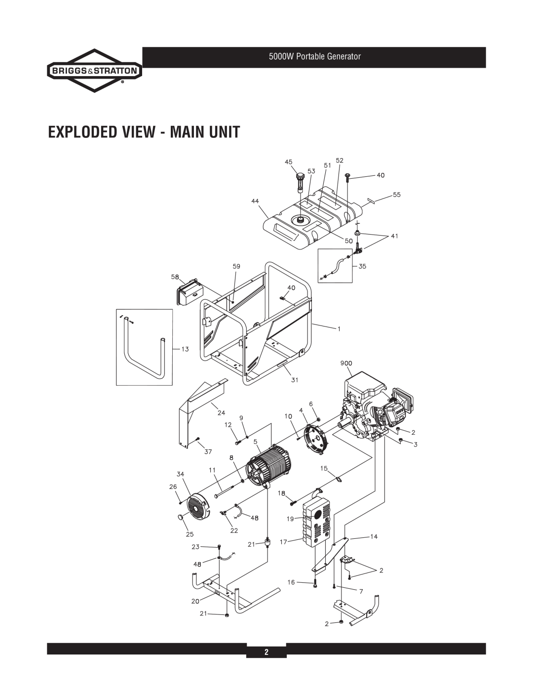 Briggs & Stratton 30361 manual Exploded View - Main Unit, 5000W Portable Generator 