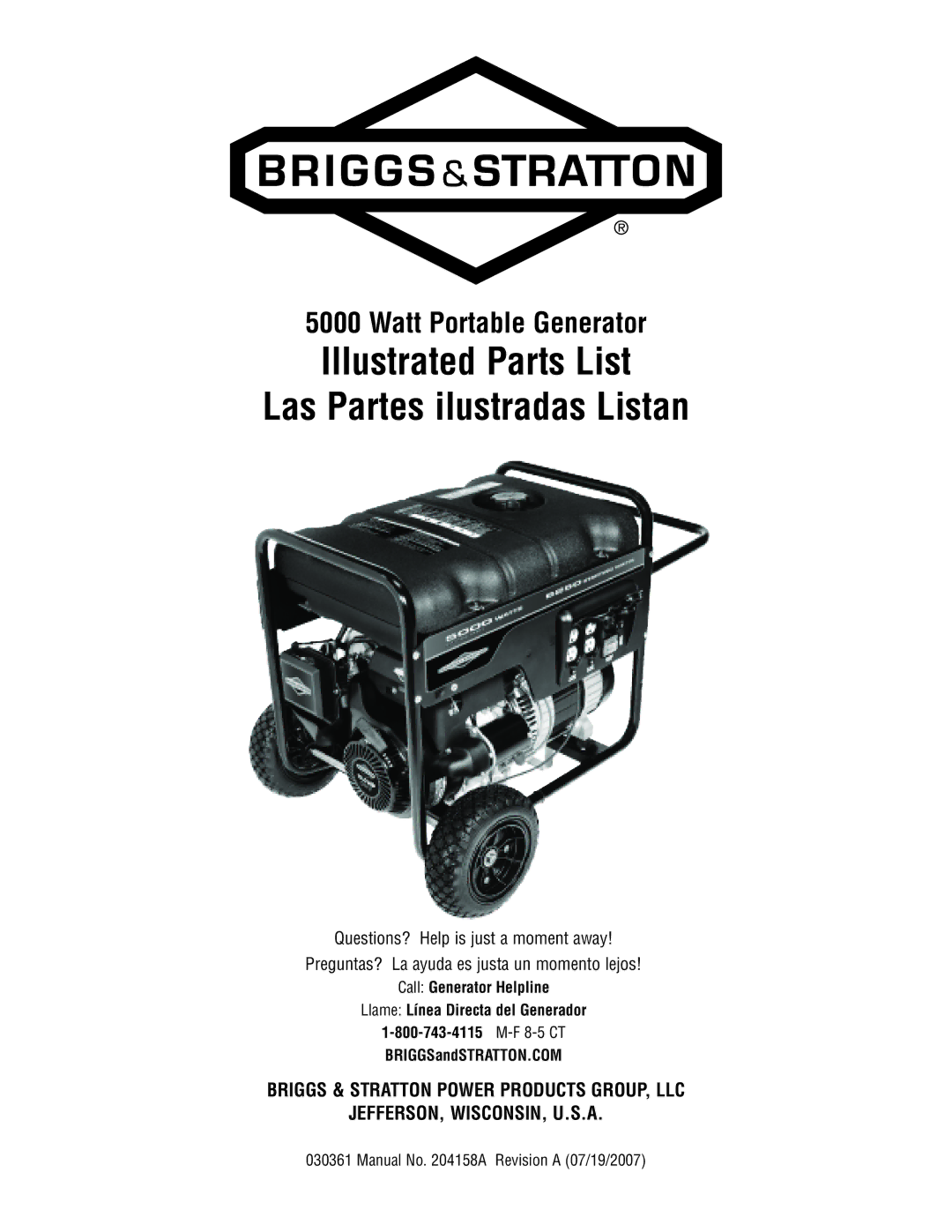 Briggs & Stratton 30361 manual Illustrated Parts List Las Partes ilustradas Listan 