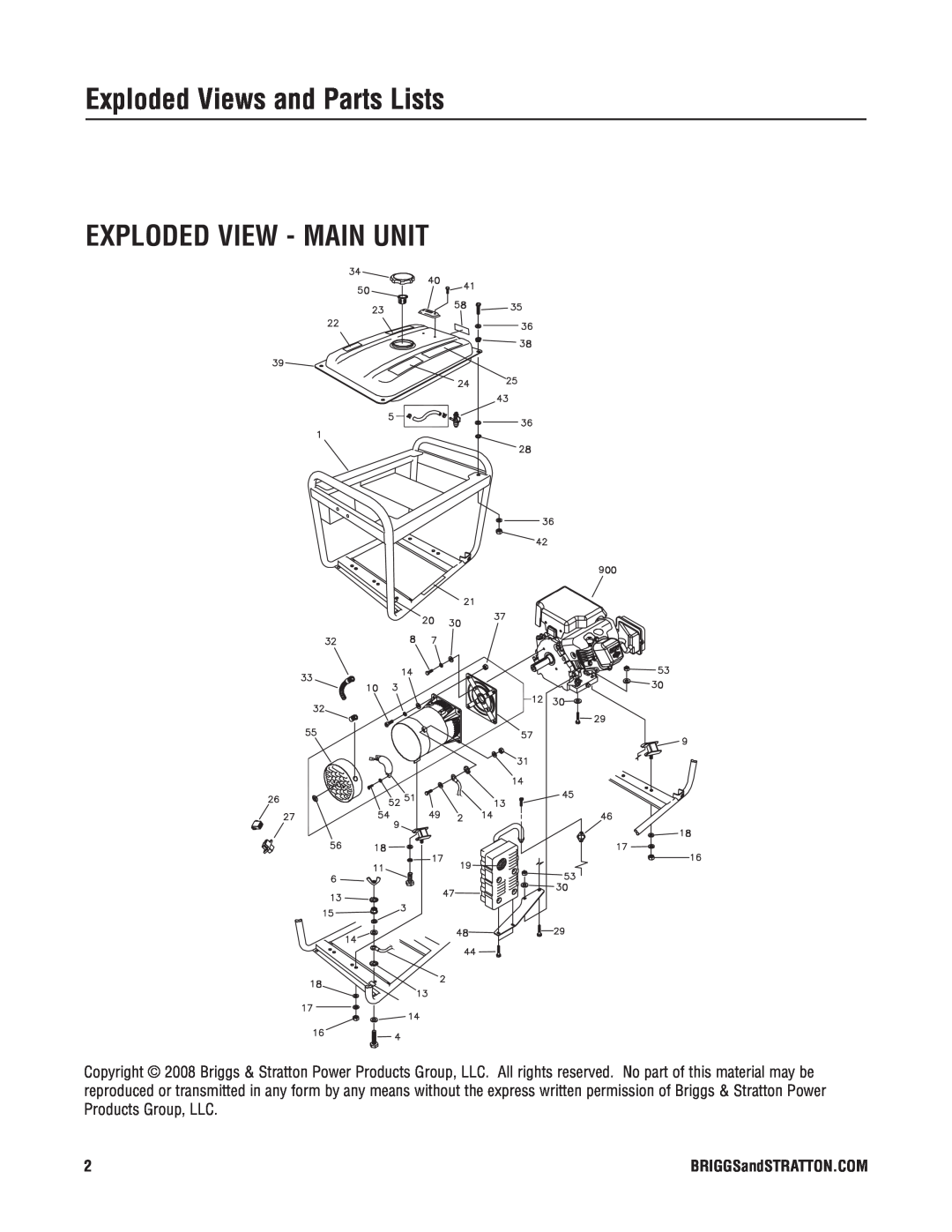 Briggs & Stratton 30372 manual Exploded Views and Parts Lists, Exploded View - Main Unit, BRIGGSandSTRATTON.COM 