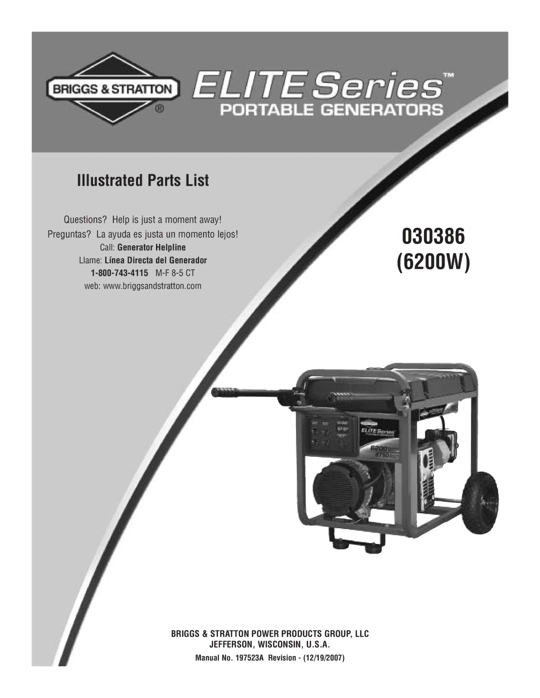 Briggs & Stratton manual 030386 6200W 