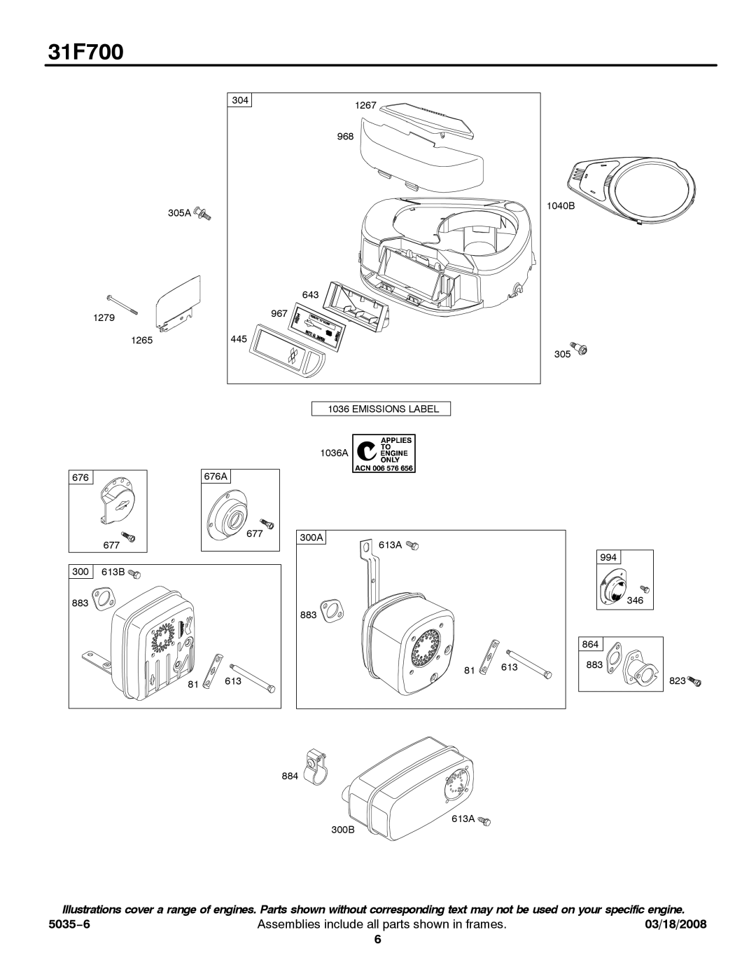 Briggs & Stratton 31F700 Series service manual Emissions Label 