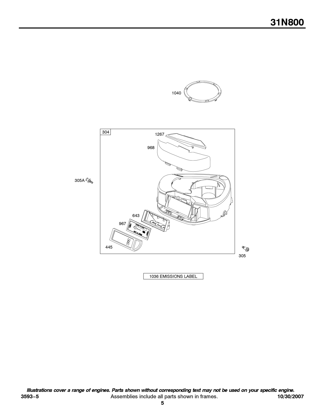 Briggs & Stratton 31N800 service manual Emissions Label 