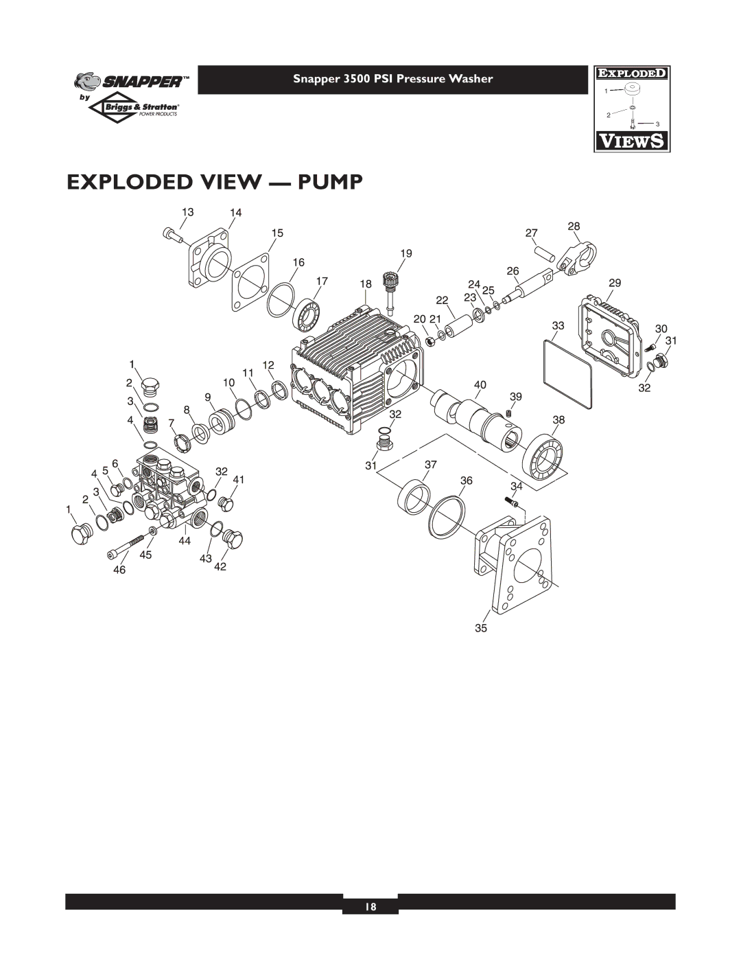 Briggs & Stratton 3500PSI manual Exploded View Pump 