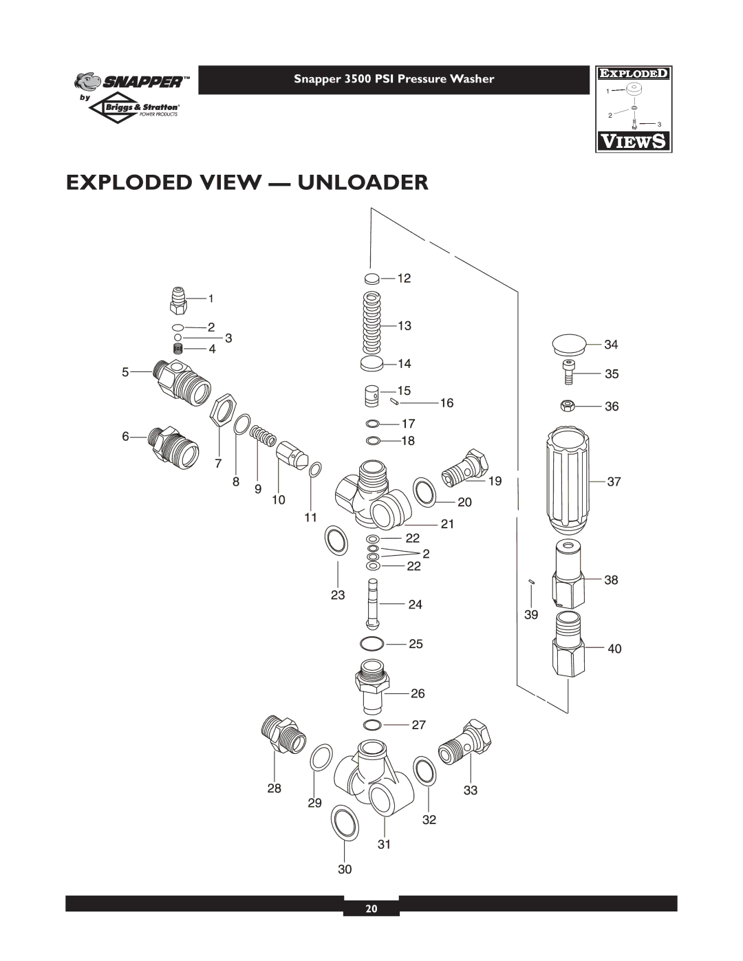 Briggs & Stratton 3500PSI manual Exploded View Unloader 