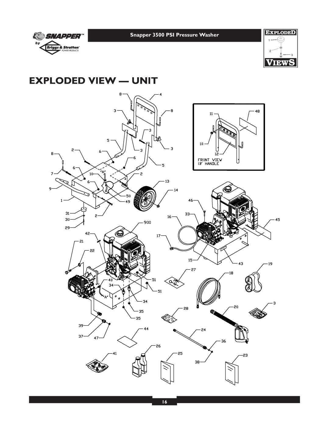 Briggs & Stratton 3500PSI manual Exploded View - Unit, Snapper 3500 PSI Pressure Washer 